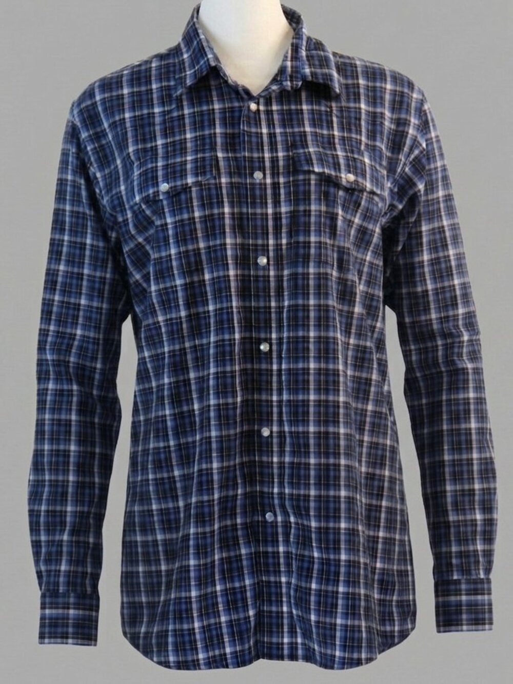 Wrangler Men's Blue Plaid Long-Sleeve Pearl Snap-Up Western Shirt Size XXL C1766